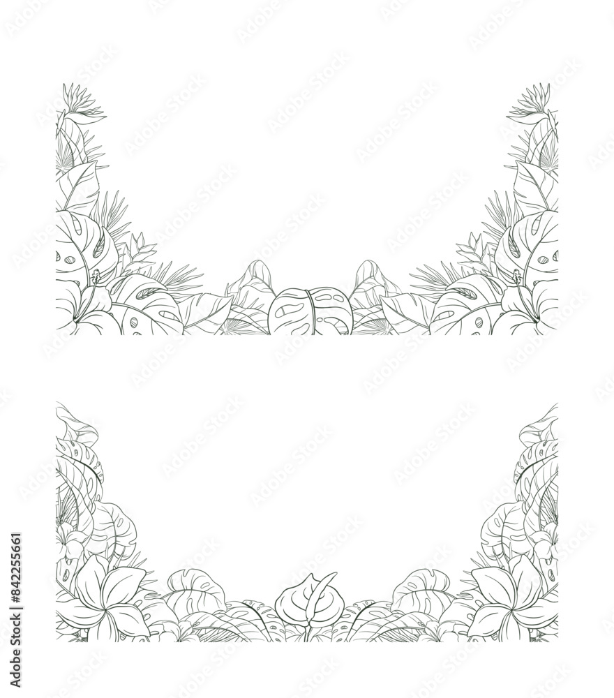 Naklejka premium Hand Drawn Tropical Leaf and Flower Background