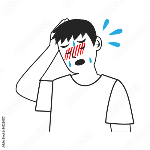 発熱して頭を押さえる男性。シンプルなベクターイラスト。
Feverish woman holding his head.  Simple vector illustration.