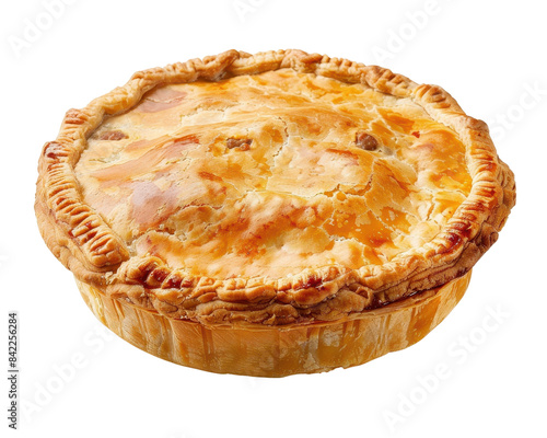 A delicious homemade chicken pie with a perfectly golden crust, ready to serve. Ideal for dinner or a hearty meal. photo