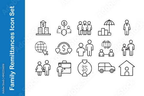 Family remittances icon set