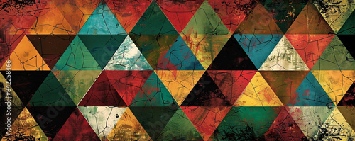 Intricate multicolored halftone triangles.