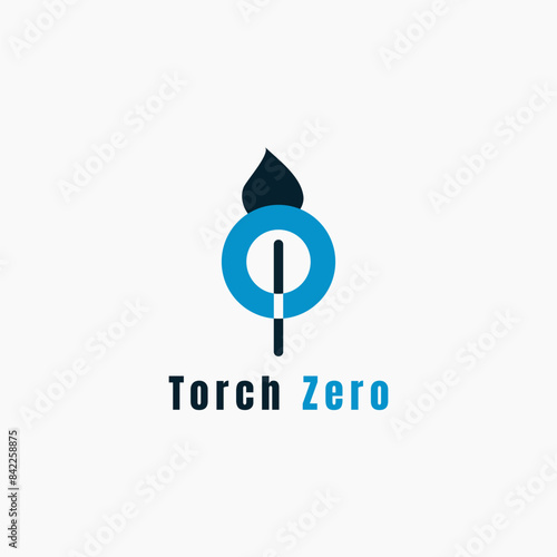 The logo combines the number zero and a torch. Suitable for technology businesses.