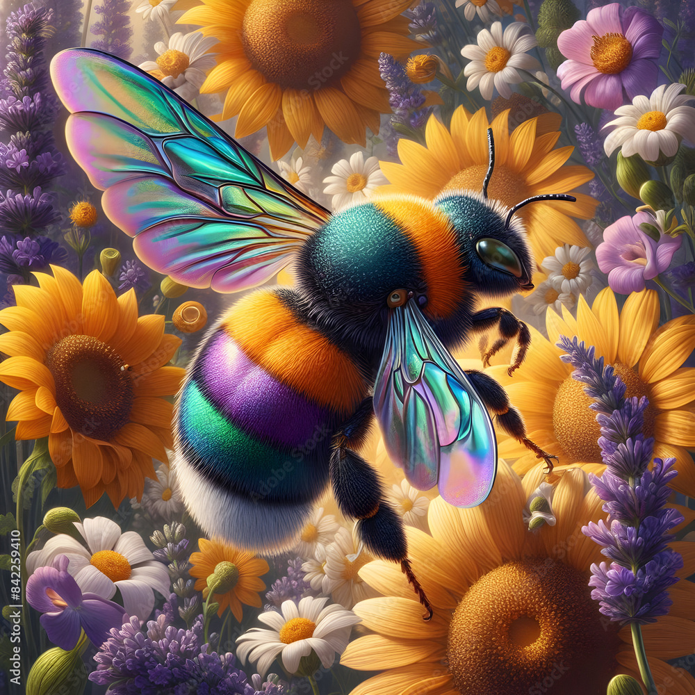 Fototapeta premium A bee is hovering around the flowers,