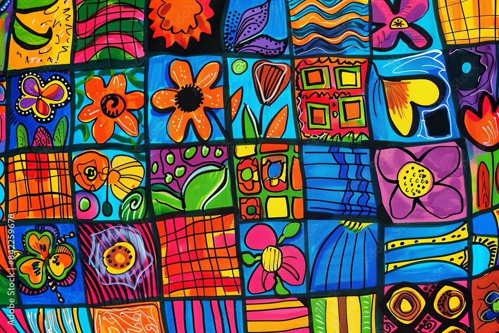 Several rows of rectangle stones that are decorated with different types of flowers, colors, designs, and shapes. Several rows of rectangle stones that are decorated with different types of flowers, colors, designs, and shapes.