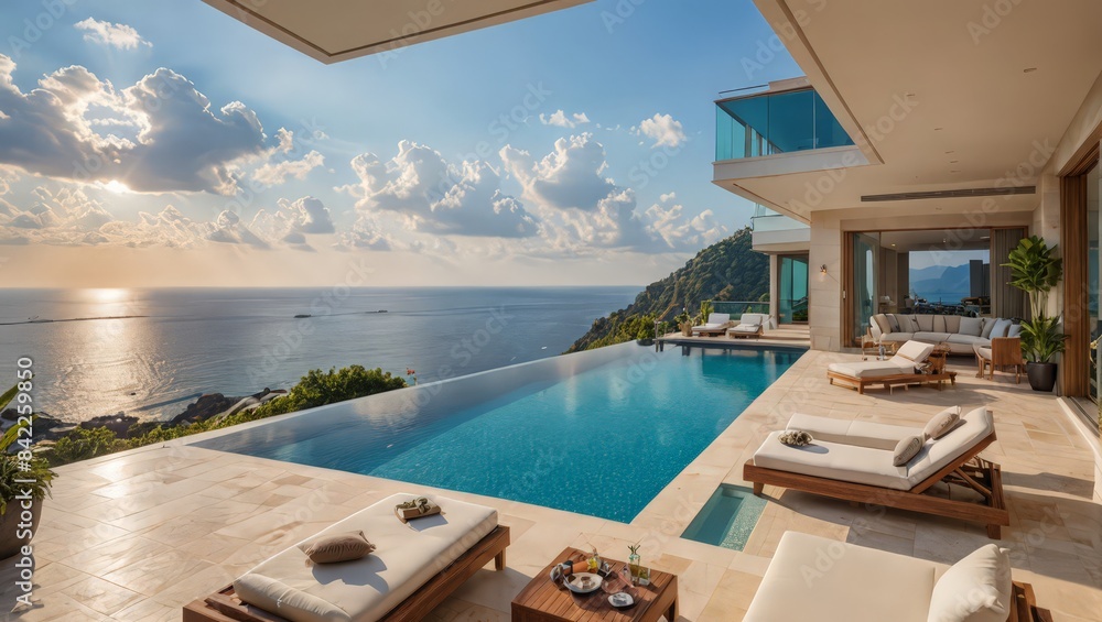Fototapeta premium Luxury Villa Pool with Sea View