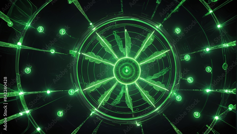 Obraz premium Abstract Green Glowing Circular Pattern