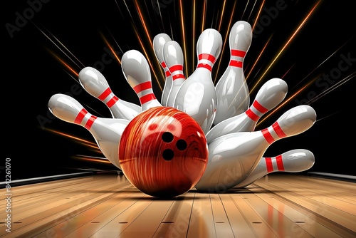 bowling strike hit win bowling ball breaks pin