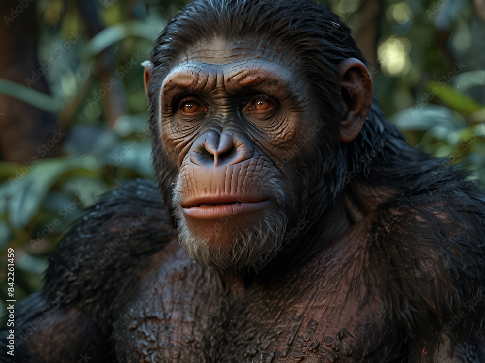 Monkey portrait closeup on wildlife background, planet of the apes Monkey portrait closeup on wildlife background, planet of the apes