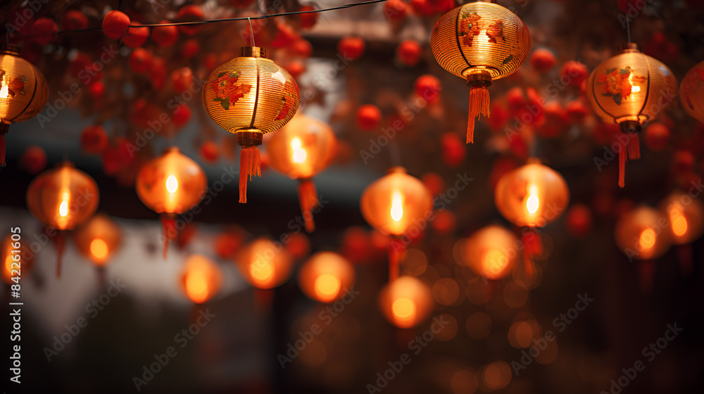 Chinese lanterns hanging from a tree, illuminating the night with their vibrant colors and delicate glow. Chinese lanterns hanging from a tree, illuminating the night with their vibrant colors and delicate glow.