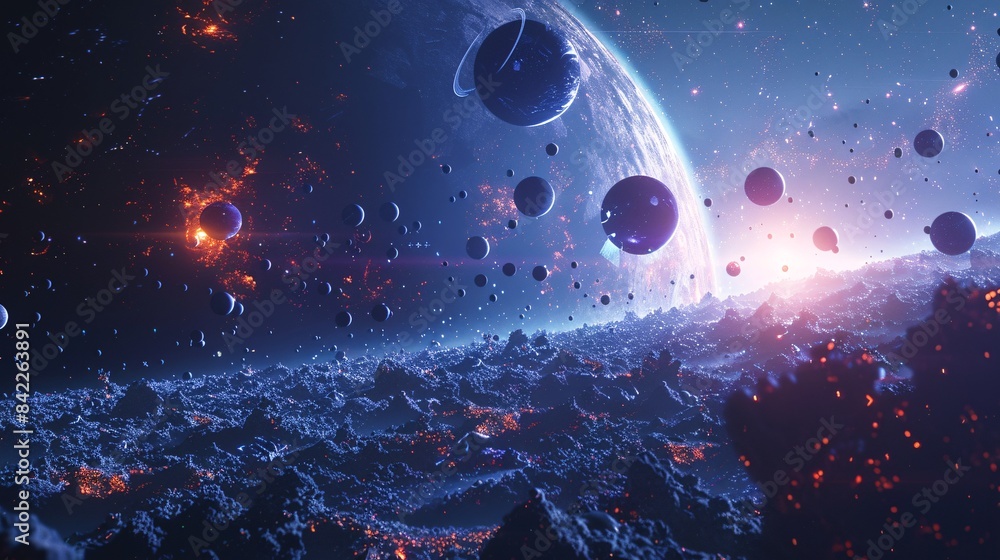 Creation of a solar system, 3D digital graphic Creation of a solar system, 3D digital graphic