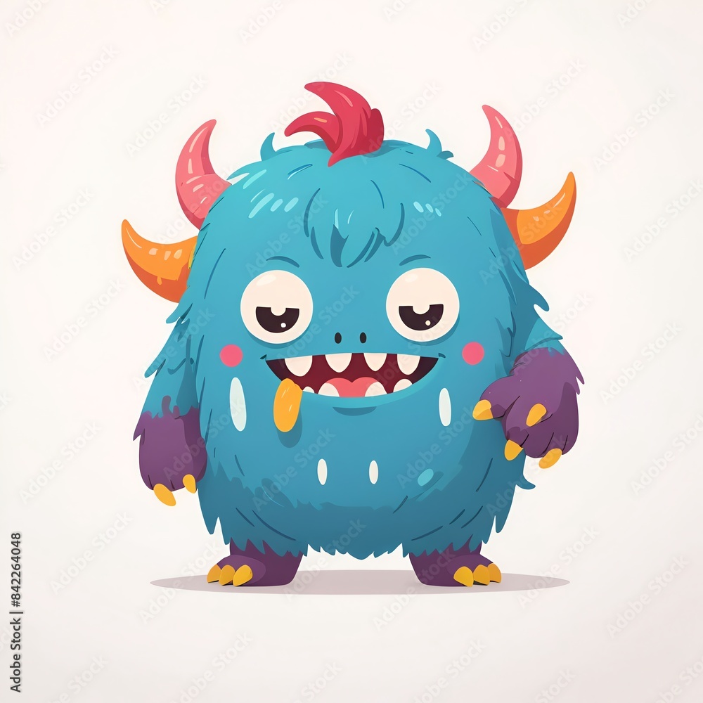 A cartoon monster with big horns and a big mouth is smiling and holding a coin A cartoon monster with big horns and a big mouth is smiling and holding a coin