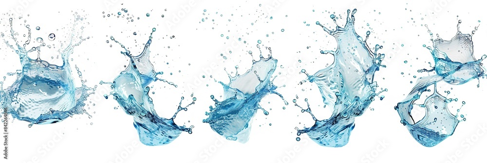 A collection of isolated blue water splashing. Generative Ai A collection of isolated blue water splashing. Generative Ai