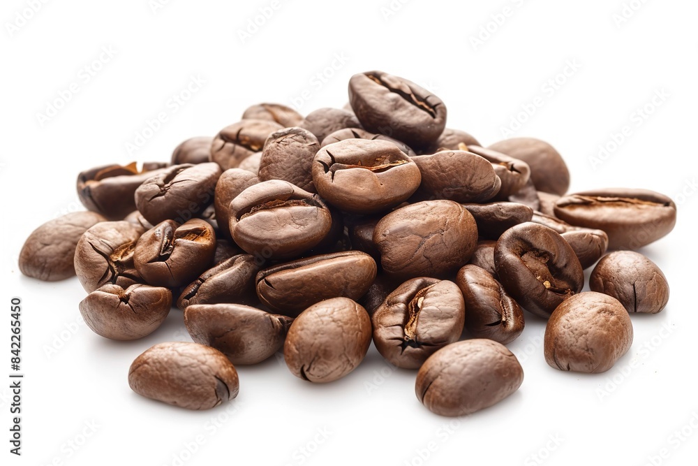 Naklejka premium Coffee beans on a white backdrop, isolated. Generative Ai