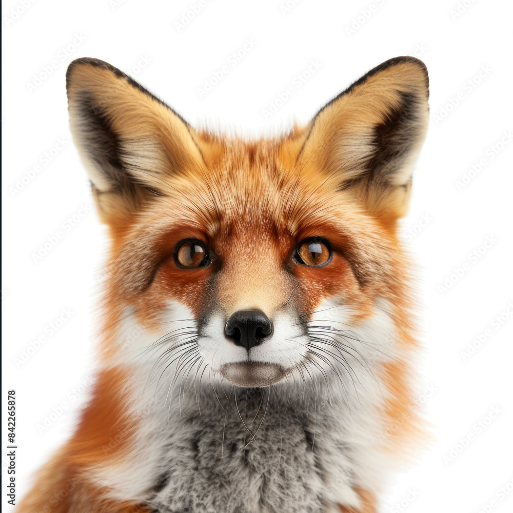 Close-up portrait of a red fox, capturing its vivid orange fur and penetrating gaze, evoking a sense of wild elegance.