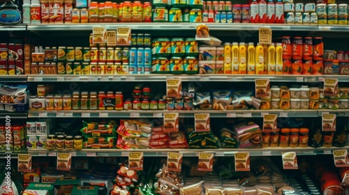 Wallpaper Mural Diverse Product Shelf with Colorful Price Tags for Sale in a Store Torontodigital.ca