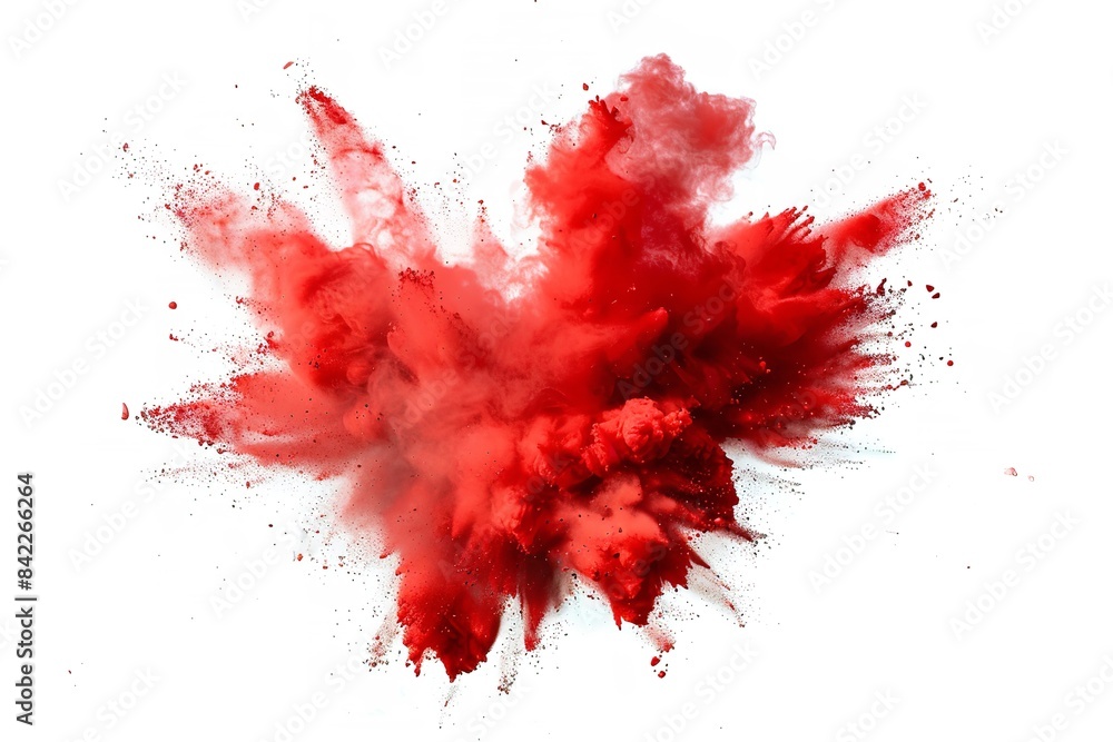 An isolated red color explosion on a white backdrop. Generative Ai An isolated red color explosion on a white backdrop. Generative Ai