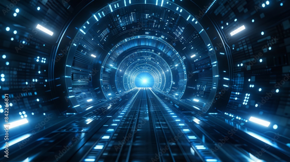 High resolution Abstract Corridor Perspective Hall Digital Futuristic Technology Background. Light Glow Digital Transformation Tunnel. 3D Illustration. High resolution Abstract Corridor Perspective Hall Digital Futuristic Technology Background. Light Glow Digital Transformation Tunnel. 3D Illustration.