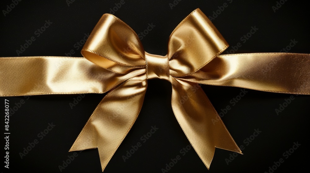 Satin gold ribbon with detailed loops and tails. Perfect for holiday decorations, birthday cards, and packaging. Satin gold ribbon with detailed loops and tails. Perfect for holiday decorations, birthday cards, and packaging.