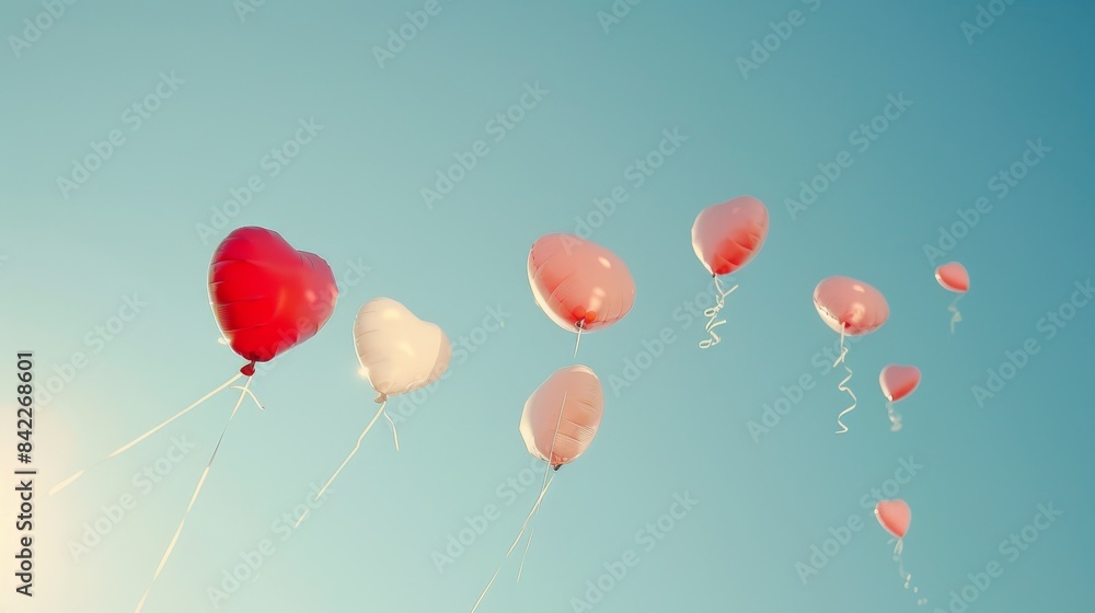 Valentine's Day balloons, red and pink hearts, romantic celebration. Joyful and celebratory image for Valentine's Day cards and posters. Valentine's Day balloons, red and pink hearts, romantic celebration. Joyful and celebratory image for Valentine's Day cards and posters.
