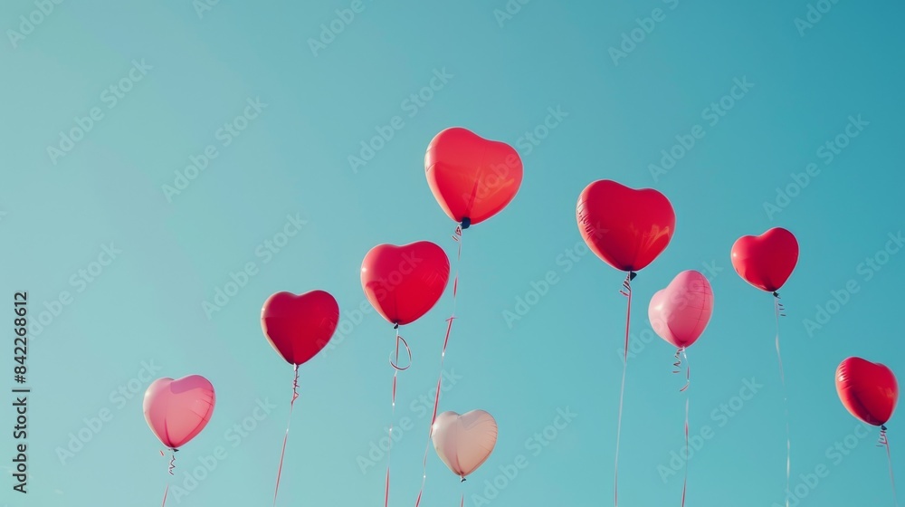 Valentine's Day balloons, red and pink hearts, romantic celebration. Joyful and celebratory image for Valentine's Day cards and posters. Valentine's Day balloons, red and pink hearts, romantic celebration. Joyful and celebratory image for Valentine's Day cards and posters.