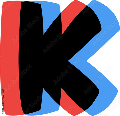 3D Glasses Film Effect Letter Alphabet Vector Element K
