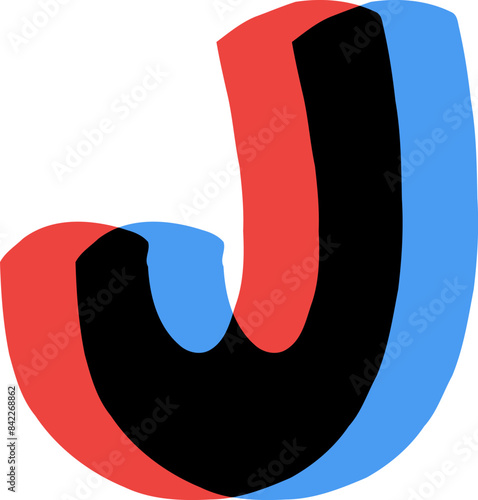 3D Glasses Film Effect Letter Alphabet Vector Element J