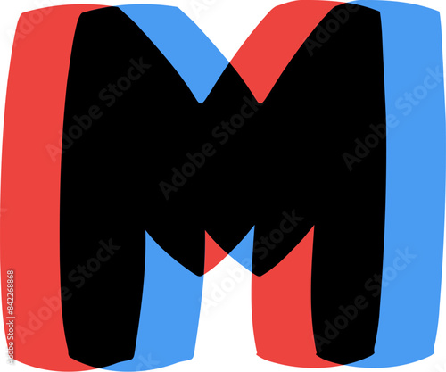 3D Glasses Film Effect Letter Alphabet Vector Element M