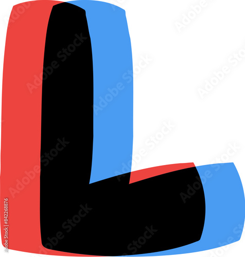 3D Glasses Film Effect Letter Alphabet Vector Element L