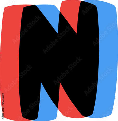 3D Glasses Film Effect Letter Alphabet Vector Element N
