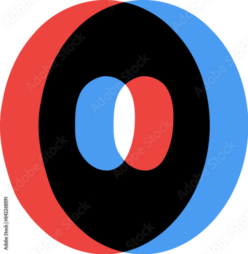 3D Glasses Film Effect Letter Alphabet Vector Element O