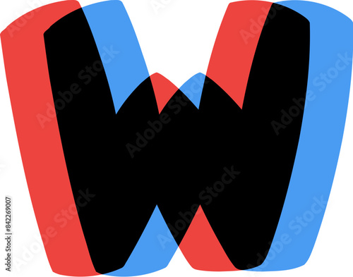 3D Glasses Film Effect Letter Alphabet Vector Element W