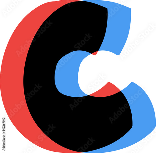 3D Glasses Film Effect Letter Alphabet Vector Element C