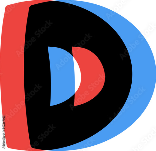 3D Glasses Film Effect Letter Alphabet Vector Element D