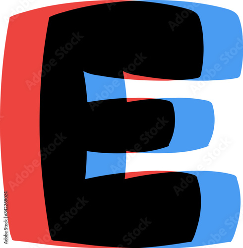 3D Glasses Film Effect Letter Alphabet Vector Element E