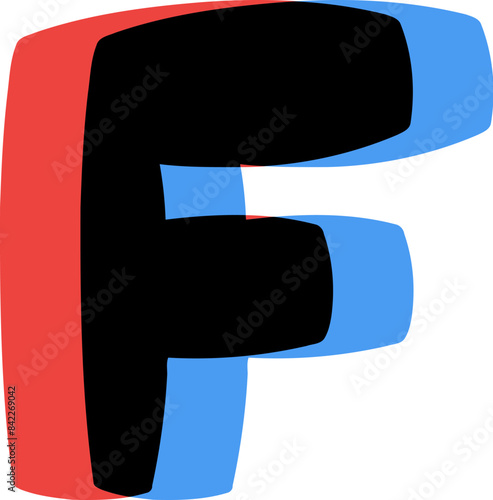 3D Glasses Film Effect Letter Alphabet Vector Element F