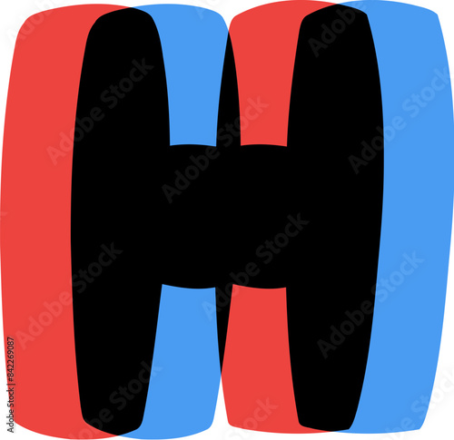 3D Glasses Film Effect Letter Alphabet Vector Element H