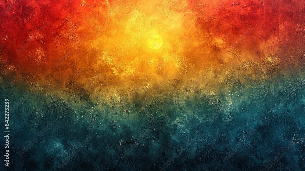 Fototapeta premium Grainy Retro Fusion: Teal-Orange-Red-Blue Summer Poster