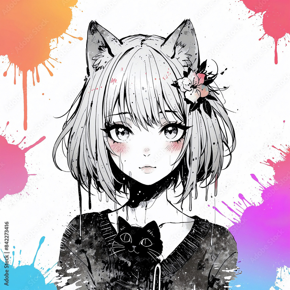 Fototapeta premium Cute anime neko girl