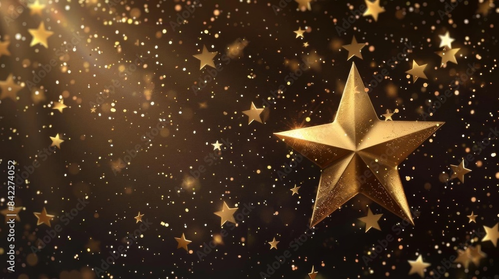 Glittering Gold Star Reflection with Christmas Decorations Glittering Gold Star Reflection with Christmas Decorations