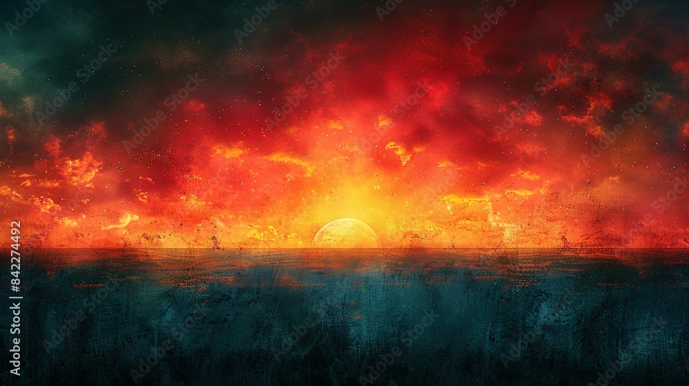 Fototapeta premium Eclectic Retro Blend: Grainy Teal-Orange-Red-Blue Texture