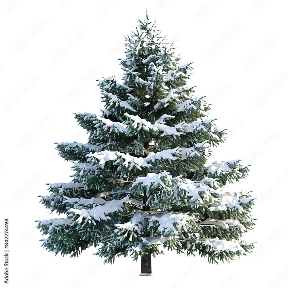 A snow-covered pine tree stands tall against isolated on transparency background, PNG cut out. The branches are laden with white snow, creating a beautiful winter scene. A snow-covered pine tree stands tall against isolated on transparency background, PNG cut out. The branches are laden with white snow, creating a beautiful winter scene.