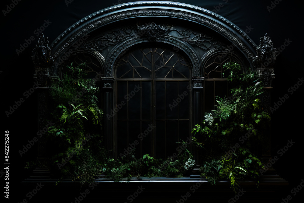 Fototapeta premium Window with bunch of plants growing out of it's sides.