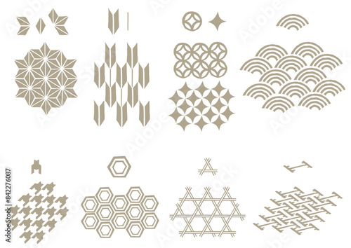 ラフな手描き風の和柄が作成できるスタンプセット2_パターンバリエーション