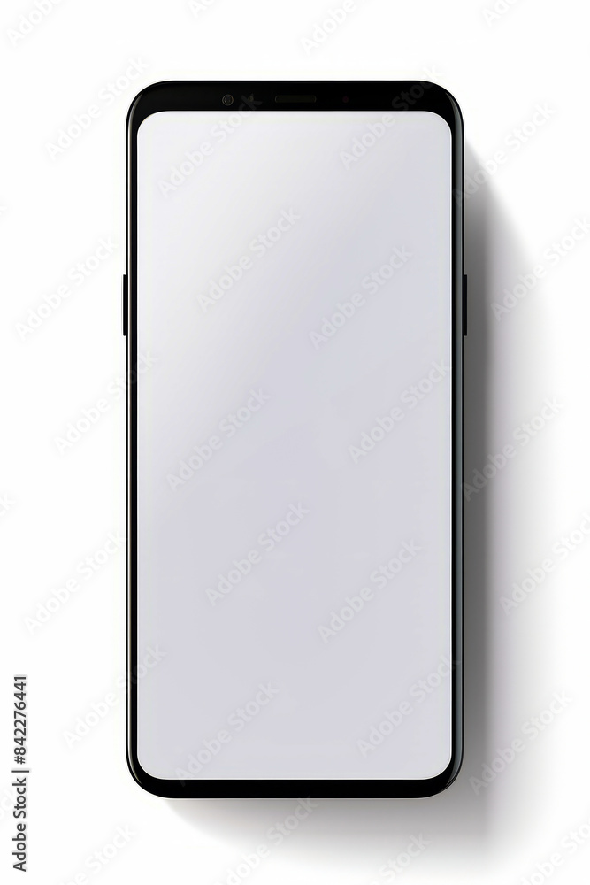 White phone with black frame on white background with shadow. White phone with black frame on white background with shadow.