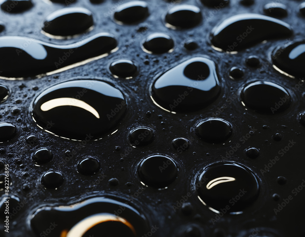 Macro Shot of Black Liquid on Surface with Shiny Reflections Macro Shot of Black Liquid on Surface with Shiny Reflections