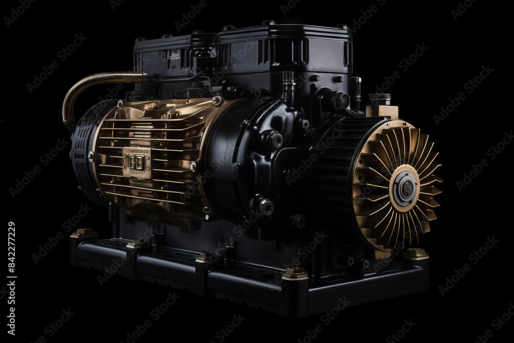 Black and gold engine on black background with black background. Black and gold engine on black background with black background.