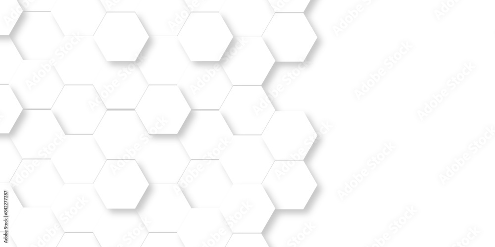 Abstract pattern with hexagonal white and gray technology line paper background. Hexagonal 3d vector grid tile and mosaic structure mess cell. white and gray hexagon honeycomb geometric copy space. Abstract pattern with hexagonal white and gray technology line paper background. Hexagonal 3d vector grid tile and mosaic structure mess cell. white and gray hexagon honeycomb geometric copy space.