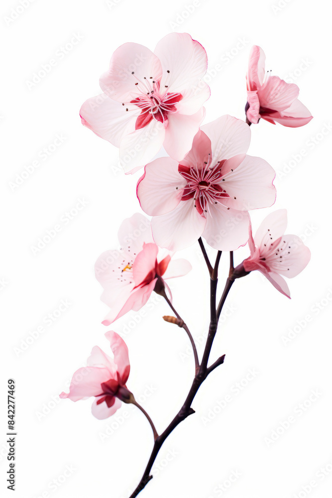 Fototapeta premium Pink flower is shown on white background with white background.