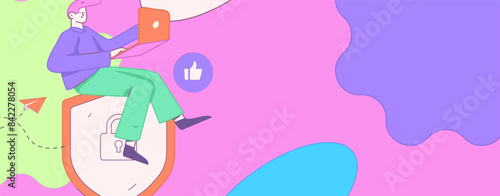 Business network security character flat vector concept operation hand drawn illustration
