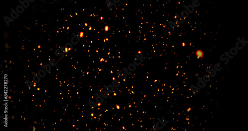 Photography Realistic surreal ember fire dust slowing rising up on black bg